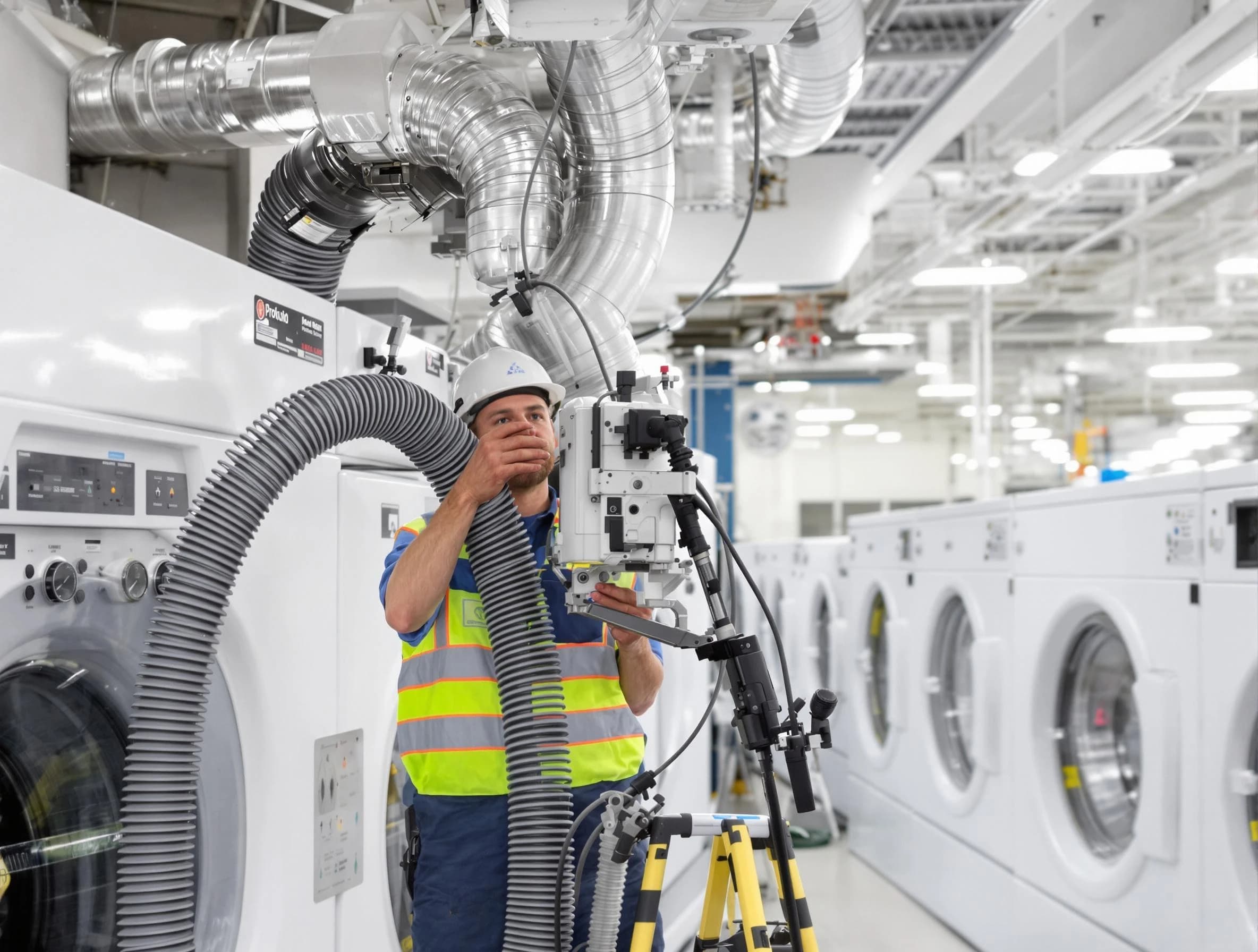 Hiram Dryer Vent Cleaning team performing commercial-grade dryer vent cleaning at a business facility in Hiram