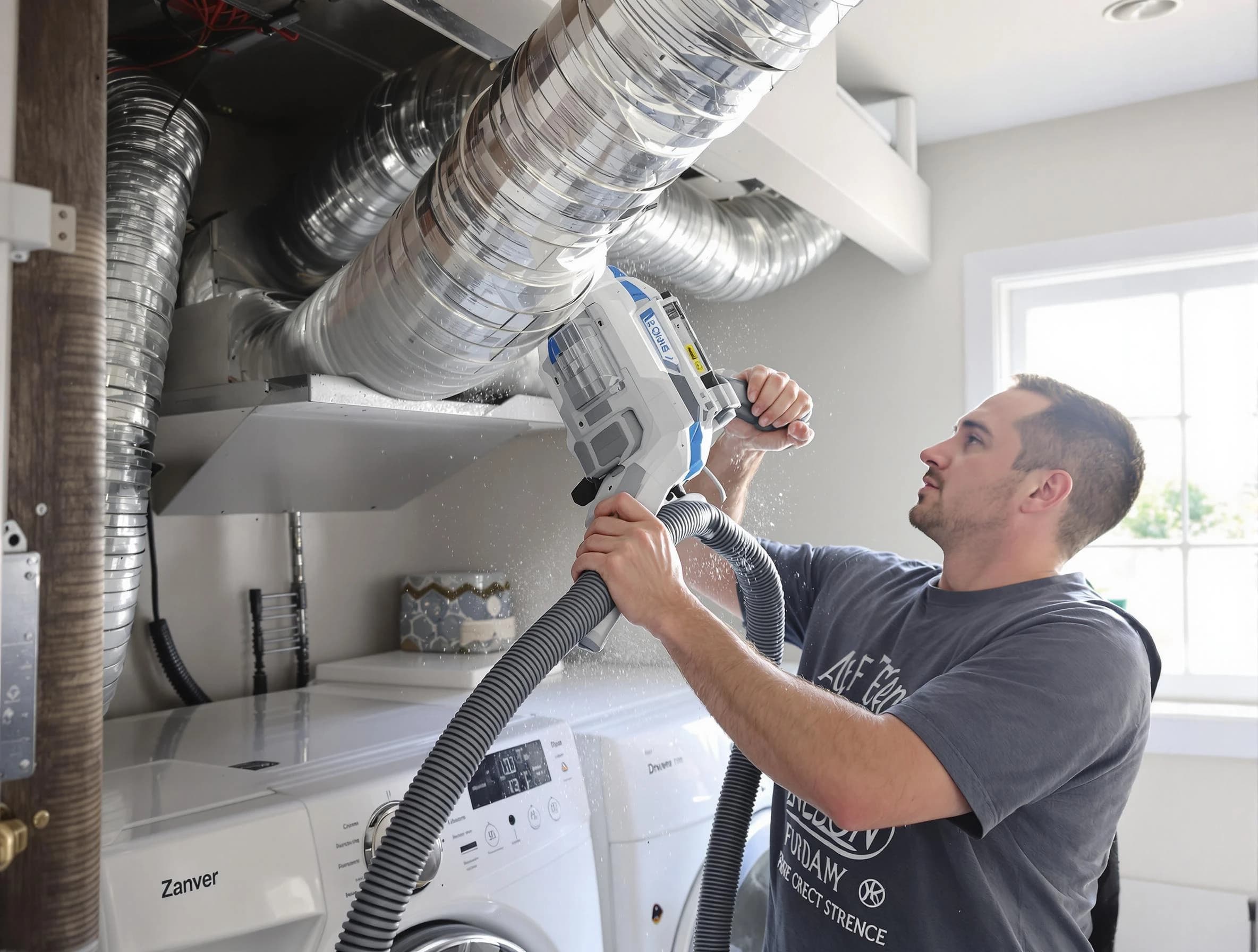 Hiram Dryer Vent Cleaning specialist cleaning deep within a dryer vent duct system in Hiram