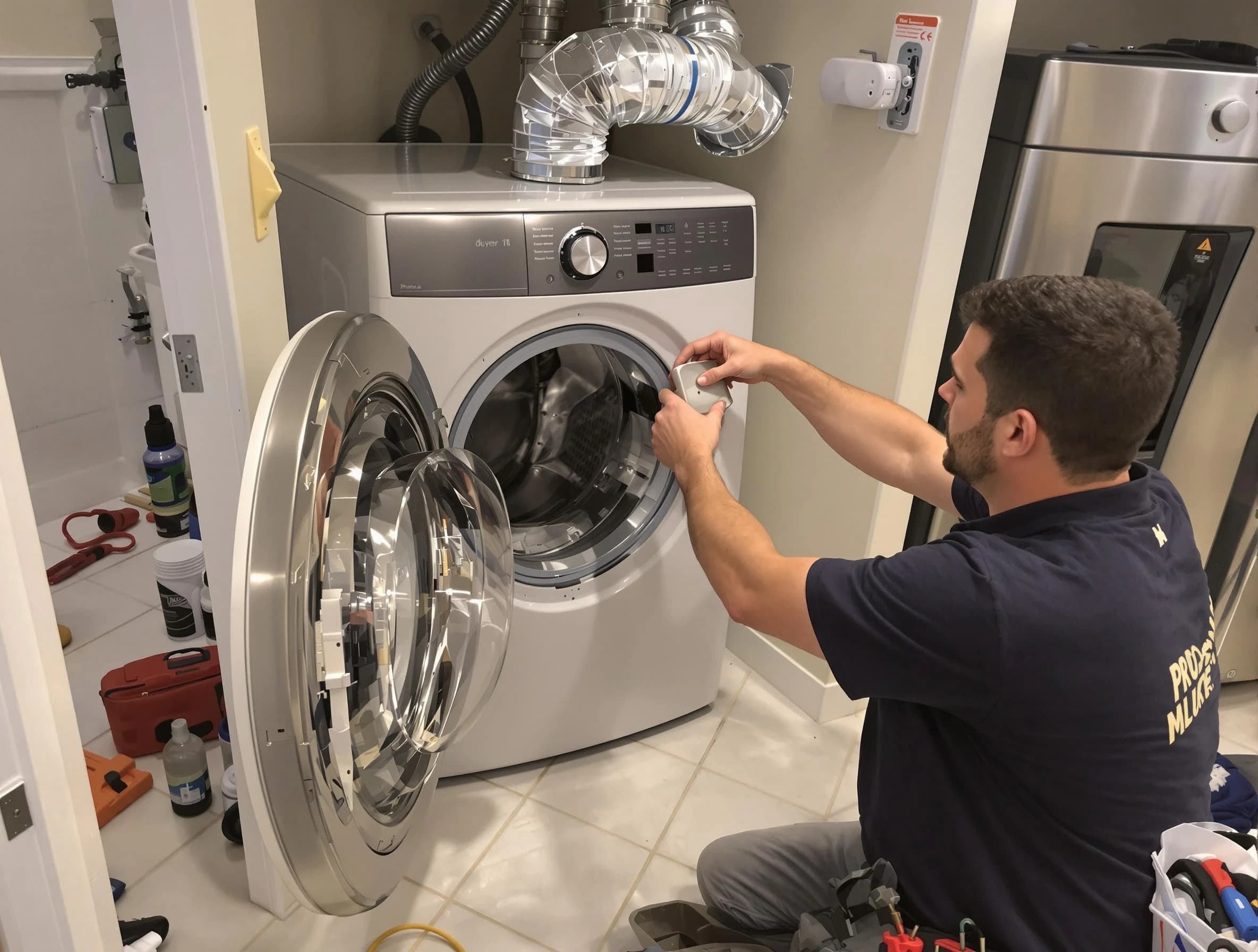 Hiram Dryer Vent Cleaning technician performing precise dryer vent hose installation in Hiram